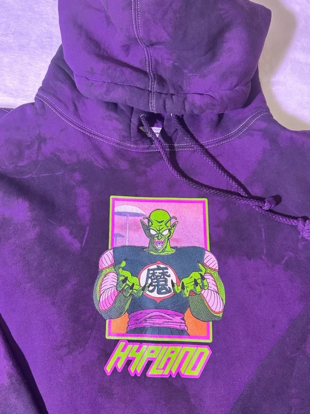 Purple Graphic Crewneck Hoodie with Neon Alien Motif